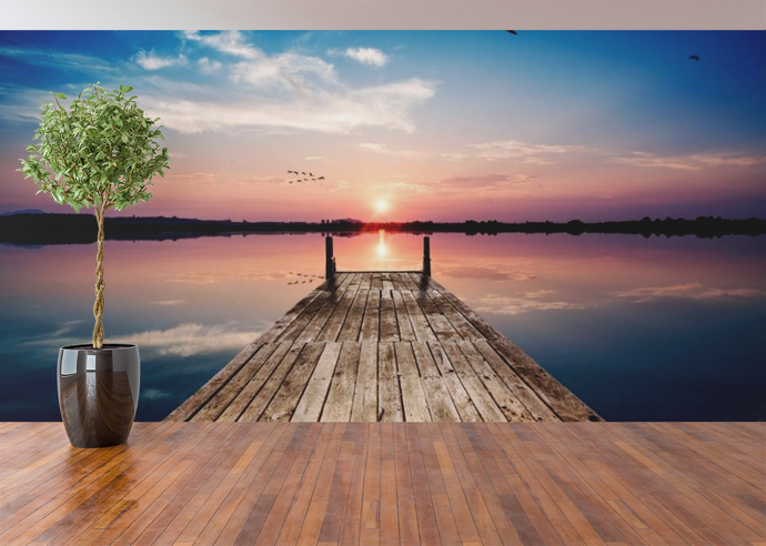 Dock by the lake Sunset - 02109 - Wall Murals Printing - wall art