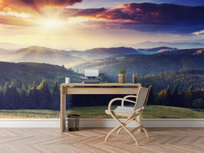 Sunset with Mountains - 0210 - Wall Murals Printing - wall art