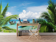 Boat With Palm Trees - 026 - Wall Murals Printing - wall art