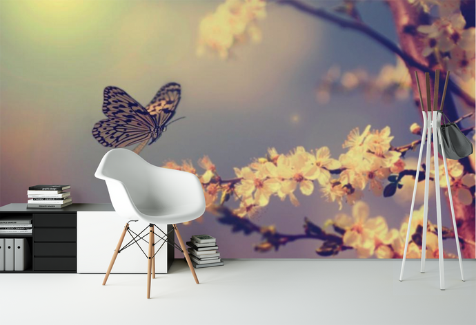 Butterfly & Flowers - 0213 - Wall Murals Printing - wall art